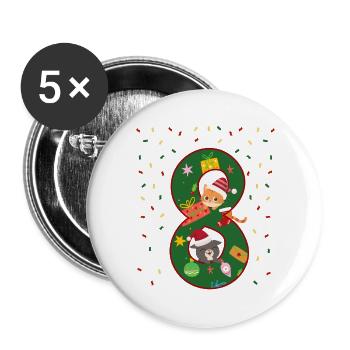 8 ans Enfants cadeau de Noël mignon - Lot de 5 grands badges (56 mm) - blanc - Devant