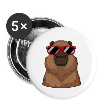 Capybara portant des lunettes rouges drôle de jeu de mots cochon d’Inde - Lot de 5 grands badges (56 mm) - blanc - Devant