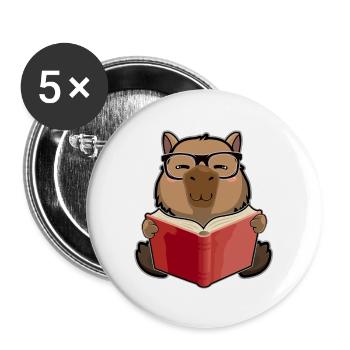 Kawaii Capybara - Capybaras And Reading Books Wortspiel - Buttons groß 56 mm (5er Pack) - Weiß - Vorne