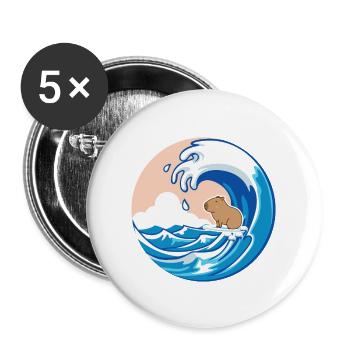 Wave Capybara Surfing Rodent Funny Animal Lover - Buttons large 2.2''/56 mm (5-pack) - white - Front
