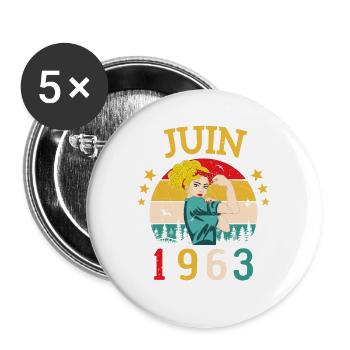 Juin 1963 Anniversaire Vintage Happy Birthday - Lot de 5 grands badges (56 mm) - blanc - Devant
