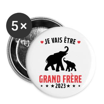 Je Vais Être Grand Frère en 2023 - Lot de 5 grands badges (56 mm) - blanc - Devant