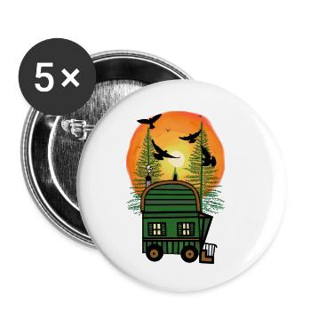 Bauwagen Naturfreund Freizeit Hippie wohnen Öko - Buttons groß 56 mm (5er Pack) - Weiß - Vorne