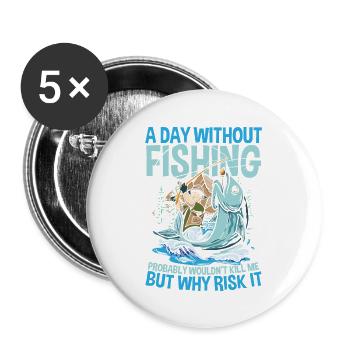 Angeln Fischer Geschenkidee für eine Anglerin - Buttons groß 56 mm (5er Pack) - Weiß - Vorne