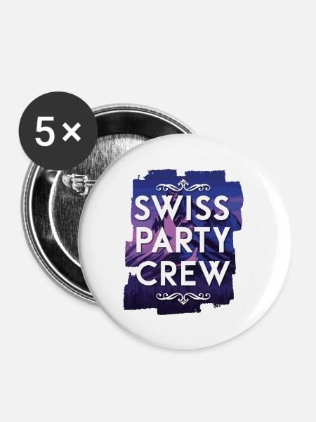 Swiss Party Crew - Buttons groß 56 mm (5er Pack) - Weiß