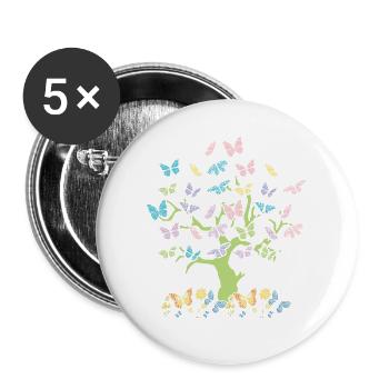 Bunte Schmetterlinge Wald Natur Bäume Bewahrung - Buttons groß 56 mm (5er Pack) - Weiß - Vorne