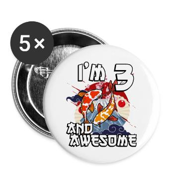 Ich Bin 3 Und Awesome Japanischer Karpfen Koi - Buttons groß 56 mm (5er Pack) - Weiß - Vorne