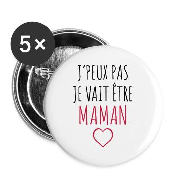 Maman / Fête des Mère / Enfant / Mere / Bébé - Lot de 5 grands badges (56 mm) - blanc - Devant