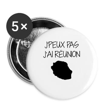 Réunion / 974 / Réunionnais / Réunionnaise - Lot de 5 grands badges (56 mm) - blanc - Devant
