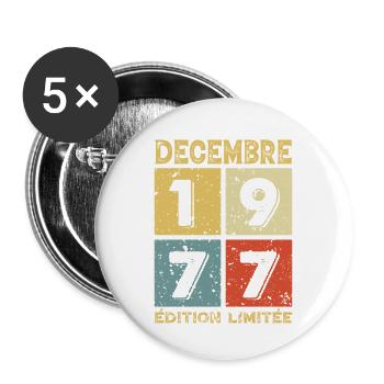 Anniversaire Vintage Idée Cadeau Décembre 1977 - Lot de 5 grands badges (56 mm) - blanc - Devant