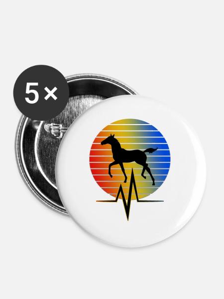 Pferd - EKG - Buttons groß 56 mm (5er Pack) - Weiß