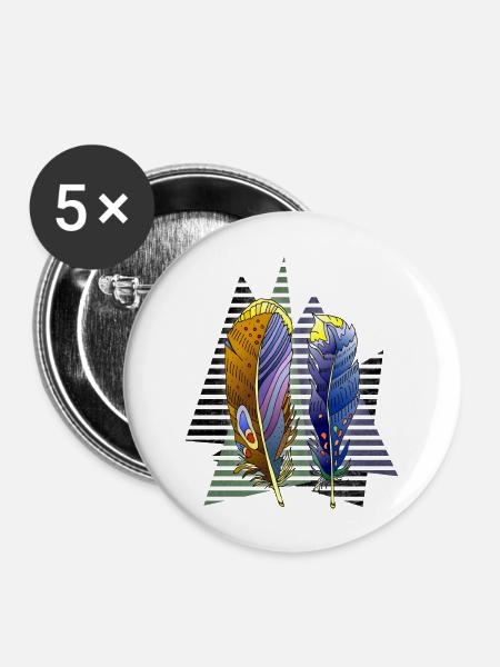Feder - Buttons groß 56 mm (5er Pack) - Weiß