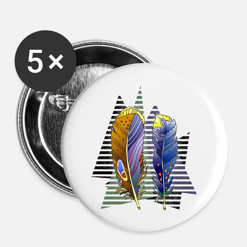 Feder - Buttons groß 56 mm (5er Pack) - Weiß
