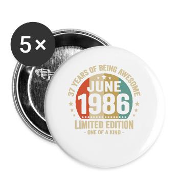 June 1986 37 years anniversary vintage gift idea - Buttons large 2.2''/56 mm (5-pack) - white - Front