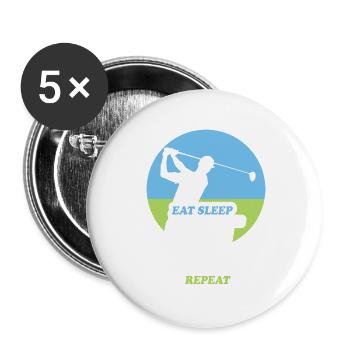 Essen, Schlafen, Golfen, Wiederholen - Buttons groß 56 mm (5er Pack) - Weiß - Vorne
