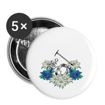 Alpen Enzian Edelweiß Bergsteiger klettern Gebirge - Buttons groß 56 mm (5er Pack) - Weiß - Vorne