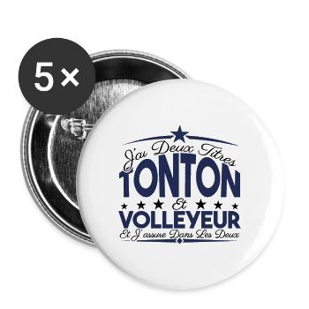 J'ai deux titres tonton et Volleyeur Cadeau tonton - Lot de 5 grands badges (56 mm) - blanc - Devant