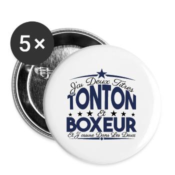 J'ai deux titres tonton et boxeur. Cadeau tonton. - Lot de 5 grands badges (56 mm) - blanc - Devant