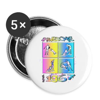 Awesome since 1967. Agility, Hundetraining - Buttons groß 56 mm (5er Pack) - Weiß - Vorne