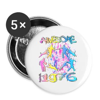 Awesome since 1976. Agility, Hundetraining - Buttons groß 56 mm (5er Pack) - Weiß - Vorne