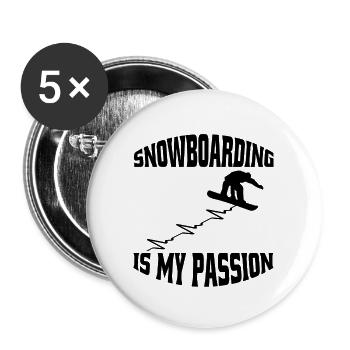 Slogan snowboard sports d’hiver snowboarders - Lot de 5 grands badges (56 mm) - blanc - Devant