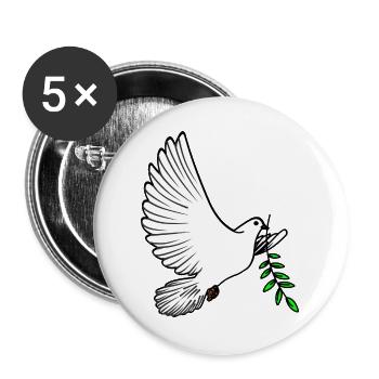 Weiße Friedenstaube weiß mit lorbeergrünem Zweig - Buttons groß 56 mm (5er Pack) - Weiß - Vorne