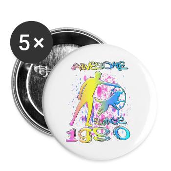 Awesome since 1980. Agility, Hundetraining - Buttons groß 56 mm (5er Pack) - Weiß - Vorne