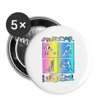 Awesome since 1981. Agility, Hundetraining - Buttons groß 56 mm (5er Pack) - Weiß - Vorne