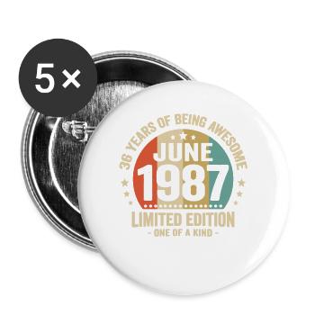 Juin 1987 36 Ans Anniversaire Vintage Idée Cadeau - Lot de 5 grands badges (56 mm) - blanc - Devant