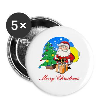 Weihnachtsmann mit Sack voller Geschenke - Buttons groß 56 mm (5er Pack) - Weiß - Vorne