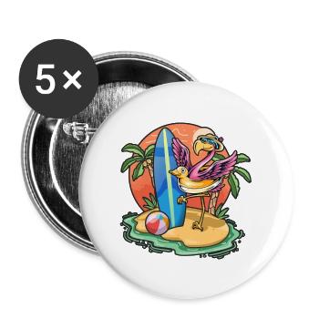 Funny Flamingo Surf Lovers Cool Surfboard Surfing - Buttons large 2.2''/56 mm (5-pack) - white - Front