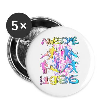 Awesome since 1986. Agility, Hundetraining - Buttons groß 56 mm (5er Pack) - Weiß - Vorne