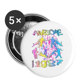 Awesome since 1987. Agility, Hundetraining - Buttons groß 56 mm (5er Pack) - Weiß - Vorne