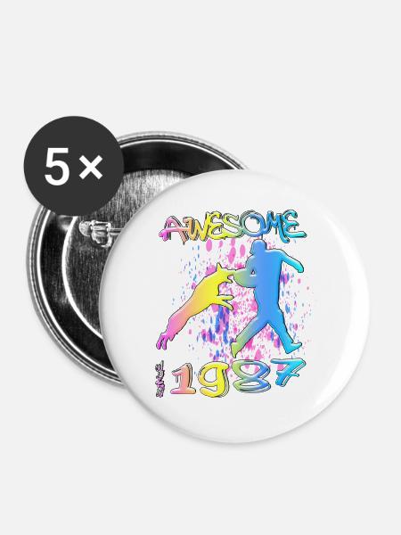 Awesome since 1987. Agility, Hundetraining - Buttons groß 56 mm (5er Pack) - Weiß