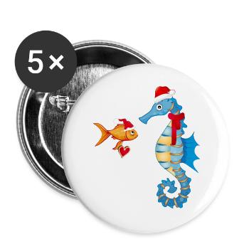 Poissons et hippocampes dans l’ de Noël - Lot de 5 grands badges (56 mm) - blanc - Devant