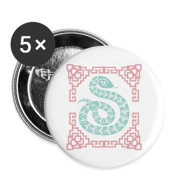 Year of the Serpent, Chinese Horoscope China - Buttons large 2.2''/56 mm (5-pack) - white - Front