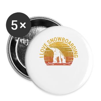 J’adore le snowboard Fun Montagnes Snowboard - Lot de 5 grands badges (56 mm) - blanc - Devant