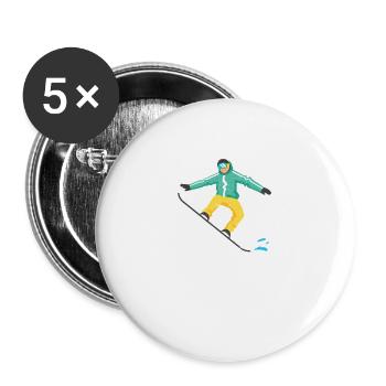 Snowboarding Outdoor Activity Snowboarder Winter - Buttons large 2.2''/56 mm (5-pack) - white - Front
