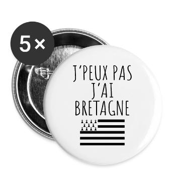 Bretagne / Breton / Bretonne / BZH / Breizh - Lot de 5 grands badges (56 mm) - blanc - Devant