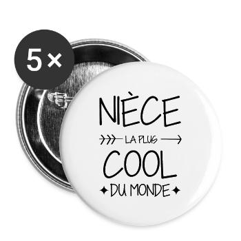 Nièce / Neveu / Oncle / Tante - Lot de 5 grands badges (56 mm) - blanc - Devant