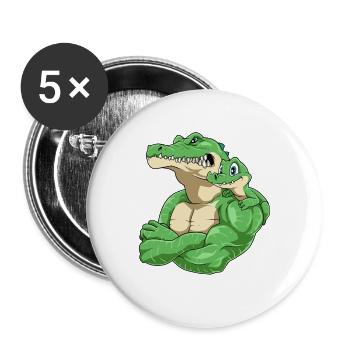 Starkes Krokodil mit Krokodil Kind - Buttons groß 56 mm (5er Pack) - Weiß - Vorne