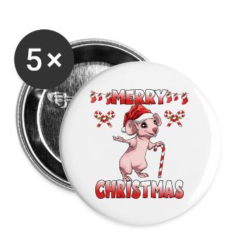 Nacktmeerschweinchen Weihnachten Meerschweinchen - Buttons groß 56 mm (5er Pack) - Weiß - Vorne