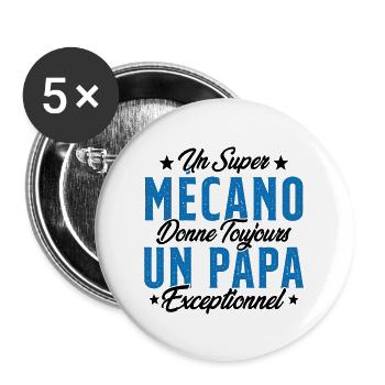 Mécano Papa Cadeau Drôle Fête Des Pères Garagiste - Lot de 5 grands badges (56 mm) - blanc - Devant