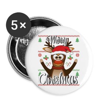 WEIHNACHTEN RENTIER MERRY CHRISTMAS - Buttons groß 56 mm (5er Pack) - Weiß - Vorne