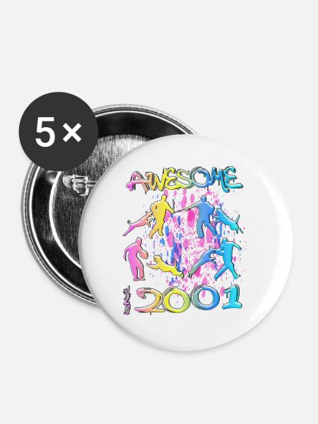 Awesome since 2001. Agility, Hundetraining - Buttons groß 56 mm (5er Pack) - Weiß
