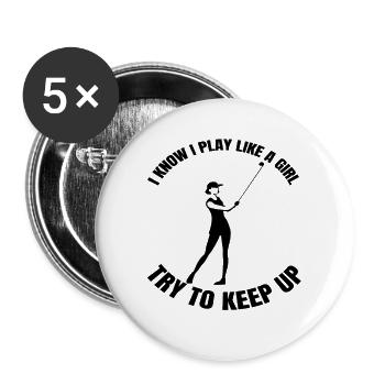 Golfspielerin Golf Mädchen Golfball Golfschläger - Buttons groß 56 mm (5er Pack) - Weiß - Vorne