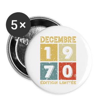 Anniversaire Vintage Idée Cadeau Décembre 1970 - Lot de 5 grands badges (56 mm) - blanc - Devant