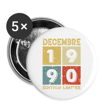 Anniversaire Vintage Idée Cadeau Décembre 1990 - Lot de 5 grands badges (56 mm) - blanc - Devant