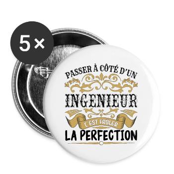 Ingénieur | le Meilleur cadeau Ingénieur - Lot de 5 grands badges (56 mm) - blanc - Devant
