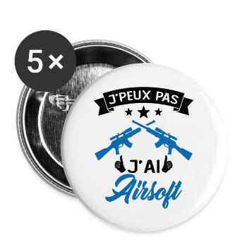 Je Peux Pas J'ai Airsoft Humour Cadeau - Lot de 5 grands badges (56 mm) - blanc - Devant